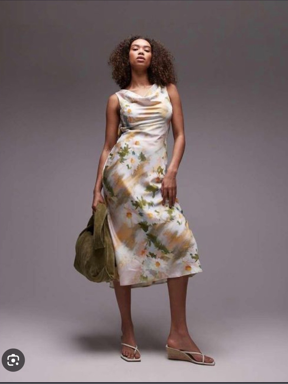 Emory Park Blurred Floral Cowl Neck Midi Dress